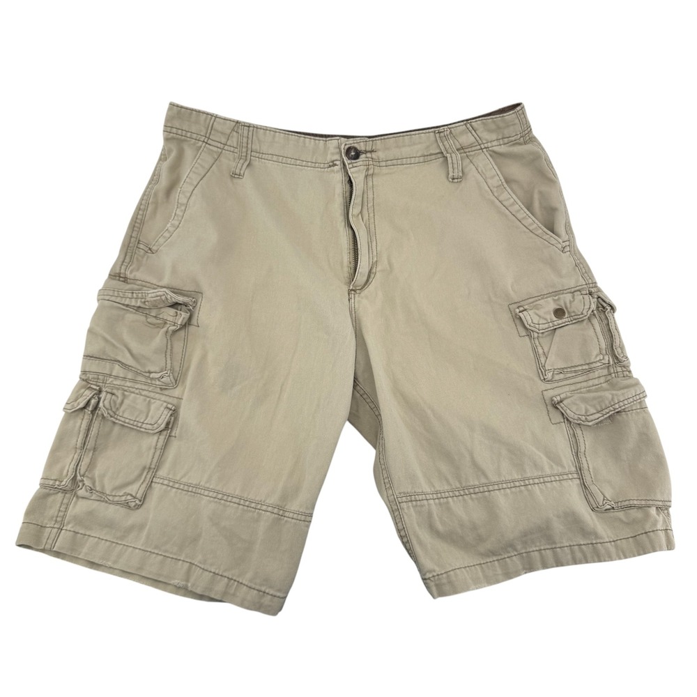 Plugg Co. Cargo Shorts Mens 36 x 11" Tan Khaki Cotton Twill Multi Pocket Casual
